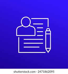 editor line icon with person, paper and pen