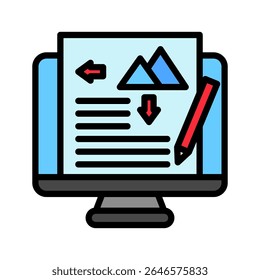 Editor mini illustration outline color icon, use for journalist, broadcasting, news and media UI, UX kit, app and web development, digital or print.