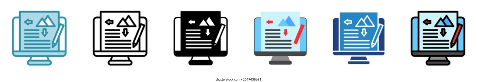 Editor multi style, mini illustration icon set. outline, flat, glyph, line color. vector for UI, UX, app, web, digital or print. Related to journalist, broadcasting, news and media 