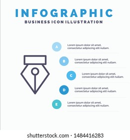 Editor, Pen, Photo Line icon with 5 steps presentation infographics Background. Vector Icon Template background