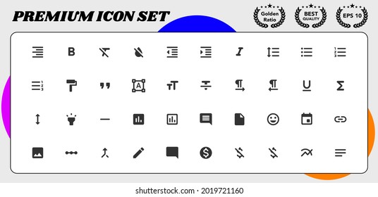 Conjunto de iconos de vector premium del editor para la interfaz de sitio web y dispositivo móvil