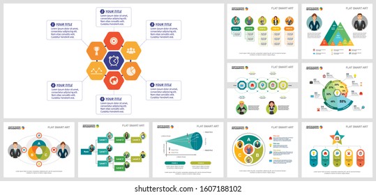 Editorial business chart design set for management report, monthly analysis, presentation, web page. Business and development concept with process diagram, area, pie, flow, and percentage charts.