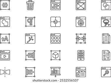 A coleção de ícones de design editorial é uma ilustração vetorial com traçado editável.