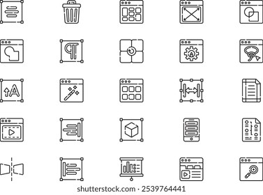 A coleção de ícones de design editorial é uma ilustração vetorial com traçado editável.