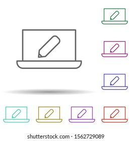 Editorial, laptop multi color icon. Simple thin line, outline vector of editorial design icons for ui and ux, website or mobile application