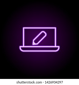 editorial, laptop neon icon. Elements of editorial design set. Simple icon for websites, web design, mobile app, info graphics