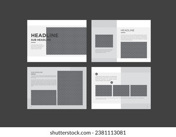 Editorial layout for photobook, book, coffee table book, portfolio, company profile, annual report. A4 size landscape template.