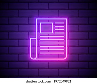 editorial, newspaper neon icon. Elements of editorial design set. Simple icon for websites, web design, mobile app, info graphics isolated on brick wall.