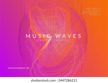 Edm Background. Party Banner. Sound Electro Element. Concert Vector. Soundwave Beat Invitation. Blue Techno Poster. Violet Night Club Design. Pink Edm Background