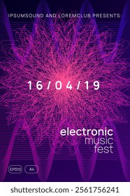 Edm Banner. Music Set. Trance Invite. Blue Sound Flyer. Fest Electro Element. Violet Discotheque Poster. Soundwave Beat Illustration. Pink Edm Banner