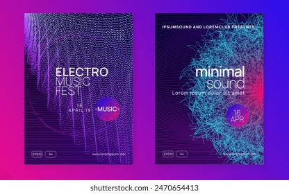 Edm Banner. Sound Concert Element. Soundwave Audio Illustration. Violet Night Club Set. Discotheque Design. Trance Vector. Pink Party Flyer. Blue Edm Banner