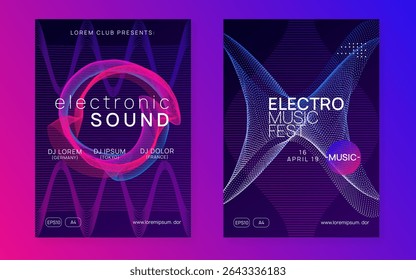 Edm Design. Psychedelic Audio Illustration. Sound Trance Graphic. Pink Night Club Flyer. Techno Banner. Concert Vector. Violet Dj Background. Green Edm Design