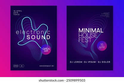 Projeto Edm. Convite de Batida Psicodélica. Poster de som verde. Vetor de Concerto. Conjunto de Partes. Banner Azul Do Dj. Elemento Dance Trance. Design De Edm Violeta