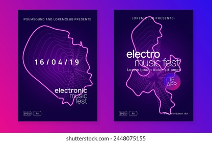 Edm Design. Soundwave Disco Invitation. Concert Invite. Pink Techno Magazine. Discotheque Poster. Blue Party Flyer. Music Festival Element. Green Edm Design