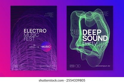 Edm Event. Blue Night Club Magazine. Concert Cover. Sound Poster. Green Music Design. Dance Electro Graphic. Psychedelic Disco Illustration. Violet Edm Event