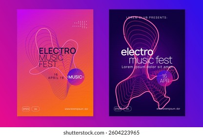 Edm Event. Concert Vector. Psychedelic Audio Invitation. Violet Music Background. Green Party Set. Dance Banner. Sound Electro Element. Pink Edm Event