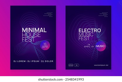 Edm Event. Discotheque Poster. Blue Dance Background. Psychedelic Beat Illustration. Concert Vector. Music Festival Graphic. Violet Night Club Flyer. Pink Edm Event