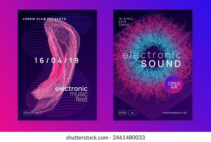 Edm Event. Electronic Beat Invitation. Fest Magazine. Sound Concert Element. Electro Cover. Pink Techno Poster. Violet Dj Design. Blue Edm Event