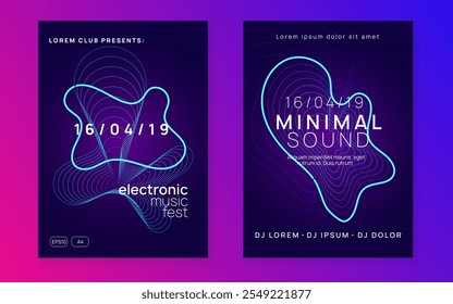 EDM-Ereignis. Elektronische Beat-Einladung. Violet Dj Banner. Nachtklubset. Blauer Hintergrund. Diskothek Konzert Graphic. Elektro einladen. Green Edm-Ereignis