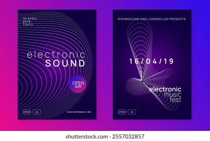 Edm Event. Fest Festival Graphic. Pink Techno Banner. Electronic Disco Illustration. Blue Night Club Flyer. Discotheque Poster. Electro Vector. Green Edm Event