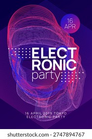 Edm Event. Party Magazine. Electro Vector. Pink Dance Banner. Green Fest Background. Sound Festival Element. Soundwave Beat Invitation. Blue Edm Event