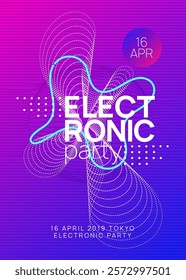 Edm Flyer. Blue Music Poster. Nightclub Disco Illustration. Sound Magazine. Party Electro Element. Festival Vector. Green Discotheque Event. Pink Edm Flyer