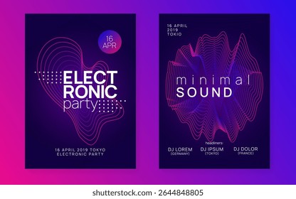 Edm Flyer. Blue Music Poster. Techno Trance Element. Electro Cover. Violet Dj Magazine. Nightclub Disco Invitation. Dance Design. Green Edm Flyer
