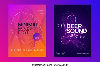 Edm flyer. Bright discotheque brochure set. Dynamic fluid shape and line. Neon edm flyer. Electro trance music. Techno dj party. Electronic sound event. Club dance poster.