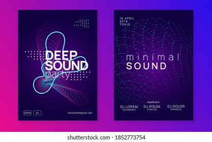 Edm flyer. Commercial show banner set. Dynamic fluid shape and line. Neon edm flyer. Electro trance music. Techno dj party. Electronic sound event. Club dance poster.