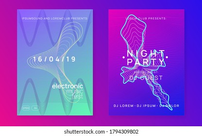 Edm flyer. Dynamic fluid shape and line. Minimal concert banner set. Neon edm flyer. Electro trance music. Techno dj party. Electronic sound event. Club dance poster.