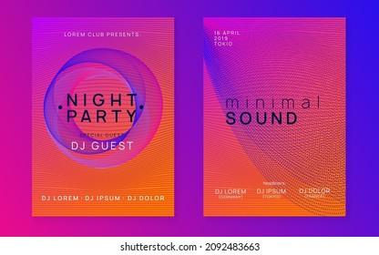 Edm flyer. Dynamic fluid shape and line. Wavy discotheque invitation set. Neon edm flyer. Electro trance music. Techno dj party. Electronic sound event. Club dance poster.