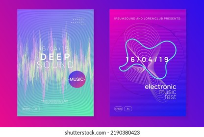 Edm flyer. Dynamic fluid shape and line. Creative discotheque invitation set. Neon edm flyer. Electro trance music. Techno dj party. Electronic sound event. Club dance poster.