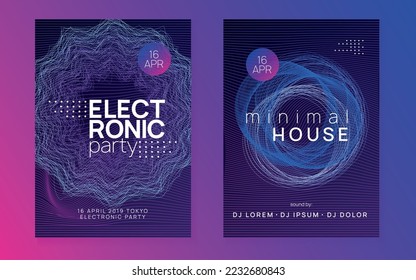 Edm flyer. Dynamic fluid shape and line. Bright concert magazine set. Neon edm flyer. Electro trance music. Techno dj party. Electronic sound event. Club dance poster.