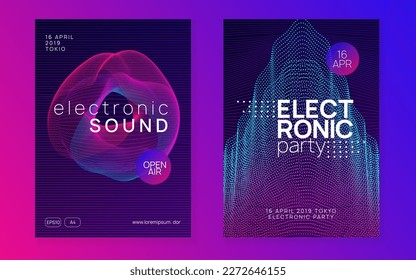 Edm flyer. Dynamic fluid shape and line. Commercial concert cover set. Neon edm flyer. Electro trance music. Techno dj party. Electronic sound event. Club dance poster.