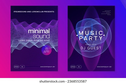 Edm flyer. Dynamic fluid shape and line. Trendy show brochure set. Neon edm flyer. Electro trance music. Techno dj party. Electronic sound event. Club dance poster.