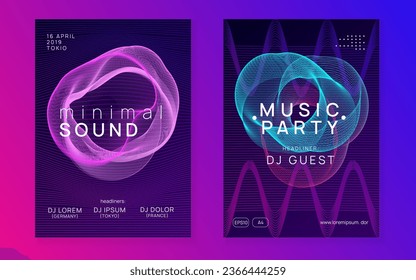 Edm flyer. Energy discotheque invitation set. Dynamic fluid shape and line. Neon edm flyer. Electro trance music. Techno dj party. Electronic sound event. Club dance poster.