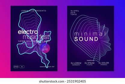 Edm Flyer. Green Dj Background. Psychedelic Audio Invitation. Concert Cover. Night Club Trance Element. Violet Music Event. Party Poster. Blue Edm Flyer