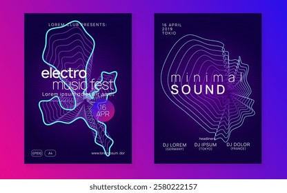 Edm Flyer. Green Dj Background. Psychedelic Audio Invitation. Concert Cover. Night Club Trance Element. Violet Music Event. Party Poster. Blue Edm Flyer