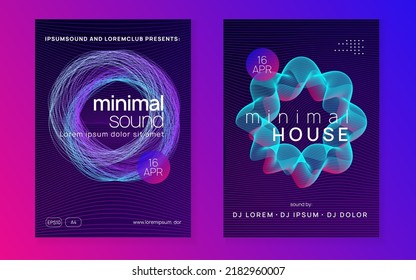Edm flyer. Modern concert invitation set. Dynamic fluid shape and line. Neon edm flyer. Electro trance music. Techno dj party. Electronic sound event. Club dance poster.