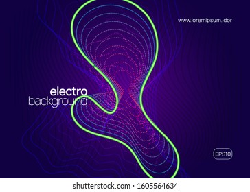 Edm flyer. Modern discotheque cover concept. Dynamic fluid shape and line. Neon edm flyer. Electro trance music. Techno dj party. Electronic sound event. Club dance poster.