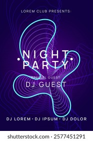 Edm Flyer. Nightclub Beat Illustration. Trance Vector. Violet Party Background. Dance Banner. Green Fest Design. Night Club Concert Element. Blue Edm Flyer