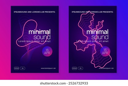 Edm Flyer. Invitación de Trance. Conjunto de prueba. Discoteca Festival Element. Póster de Green Sound. Ilustración de radio psicodélica. Revista Pink Night Club. Violet Edm Flyer