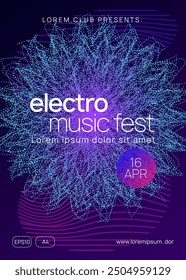 Edm Magazine. Party Poster. Soundwave Disco Invitation. Green Music Event. Sound Concert Element. Pink Techno Design. Trance Vector. Violet Edm Magazine