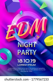 Edm Music Night Party Design Poster Invitation Templates Neon Light Background Vector