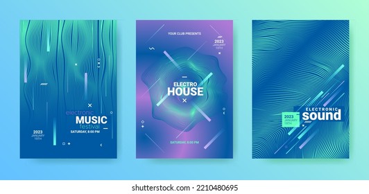 Edm Party Flyer Set. Techno Music Dance Cover. Electronic Sound