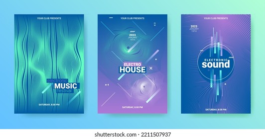 Edm Party Flyer Set. Techno Music Dance Cover. Electro Sound Banner.