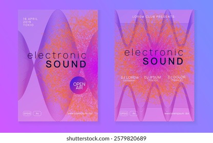 Edm Poster. Discotheque Design. Festival Cover. Pink Night Club Banner. Blue Music Magazine. Soundwave Audio Illustration. Sound Concert Template. Violet Edm Poster