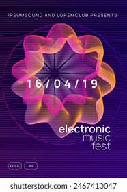 Edm Poster. Trance Cover. Blue Techno Design. Green Sound Flyer. Dj Background. Night Club Festival Element. Electronic Radio Invitation. Pink Edm Poster