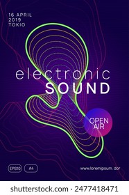 Edm Set. Dance Poster. Techno Festival Template. Violet Fest Event. Electronic Beat Illustration. Trance Vector. Blue Night Club Flyer. Pink Edm Set