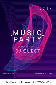 Edm Set. Nightclub Beat Illustration. Party Electro Element. Concert Cover. Blue Sound Background. Violet Fest Magazine. Night Club Poster. Pink Edm Set